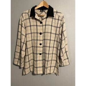 VTG Ali Miles Womens Tunic Petite Medium Beige Plaid Linen Academia Lagenlook